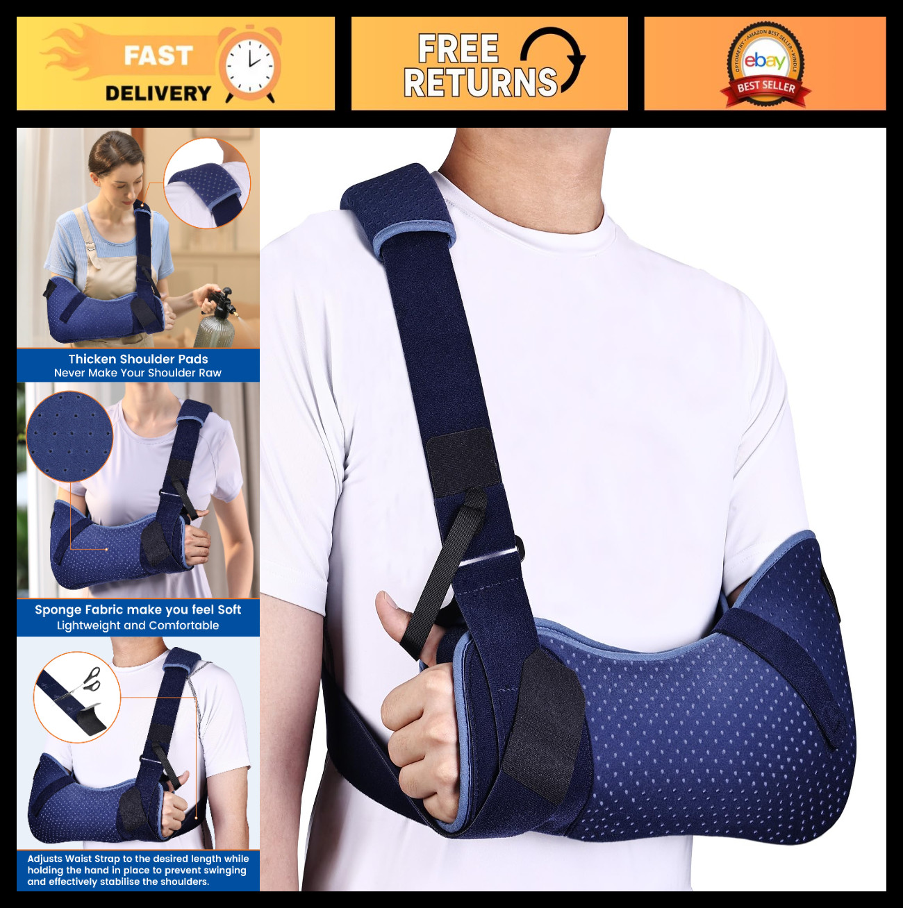 Shoulder Arm Sling with Waist Strap – Immobilizer Brace for Rotator Cuff Surgery