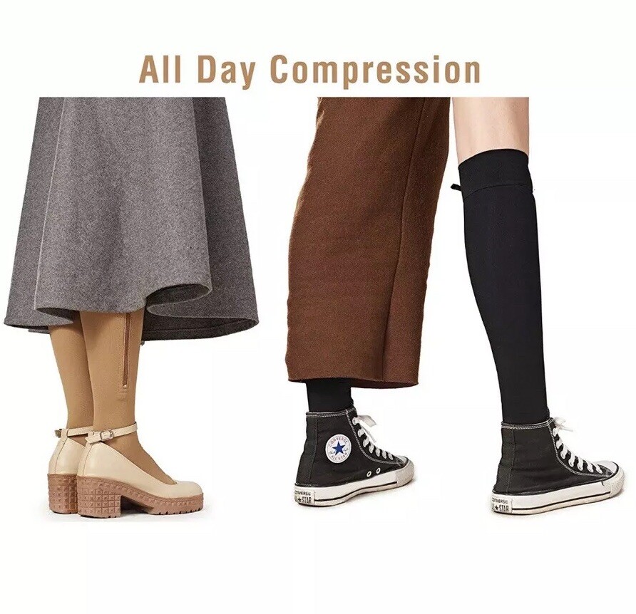 New UNCONFINE Zipper Compression Socks Open Toe Black Size Large 10-30 mmHg