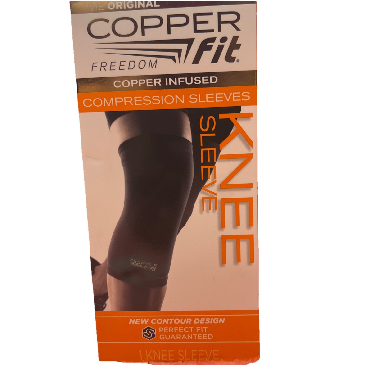 COPPER FIT sz large Compression Knee Sleeve UNISEX, 14″-16″, NEW Contour Design