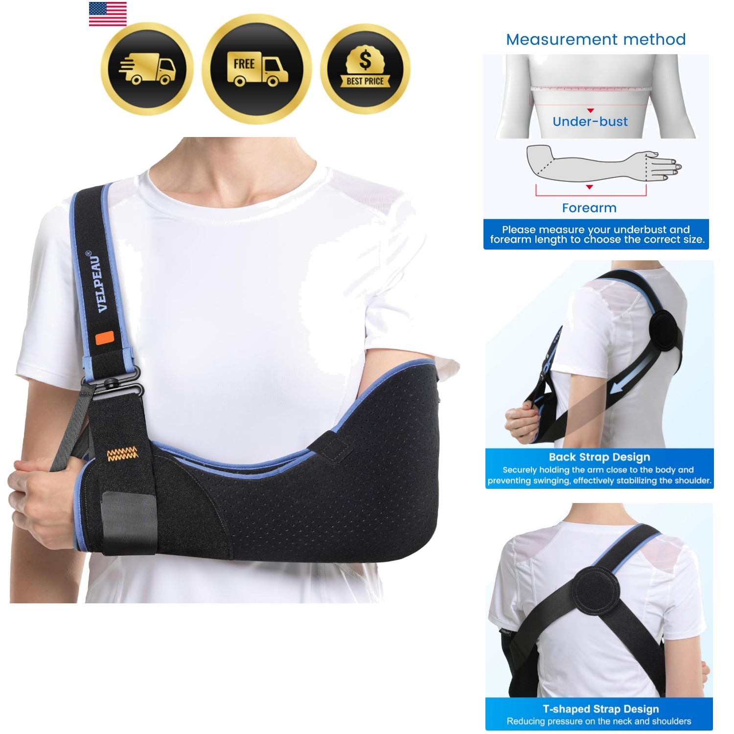Arm Sling Shoulder Immobilizer for Women and Men, fit Left or Right Arm – Rot…