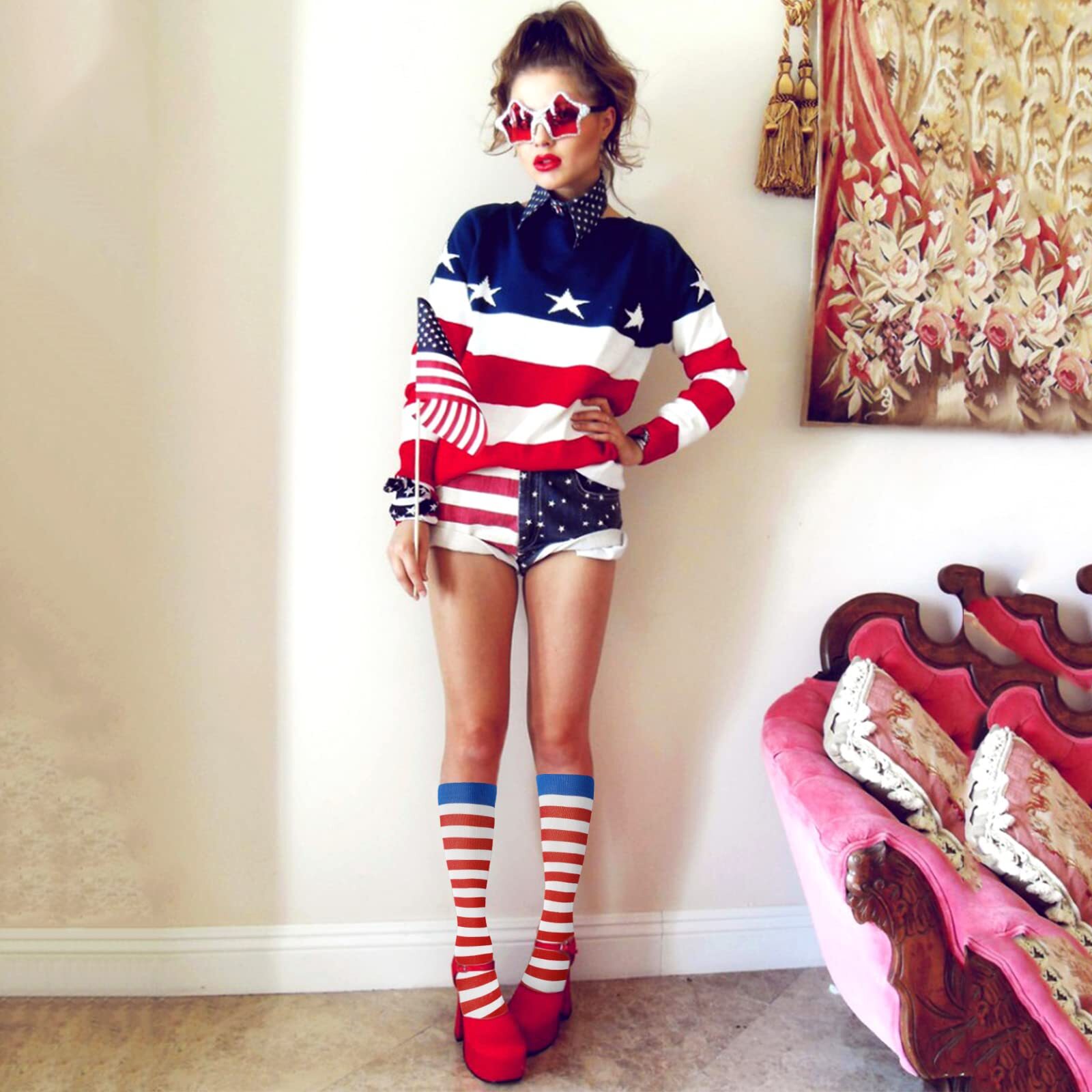 American Flag Compression Socks for Women Patriotic Knee High Socks for 4th o…