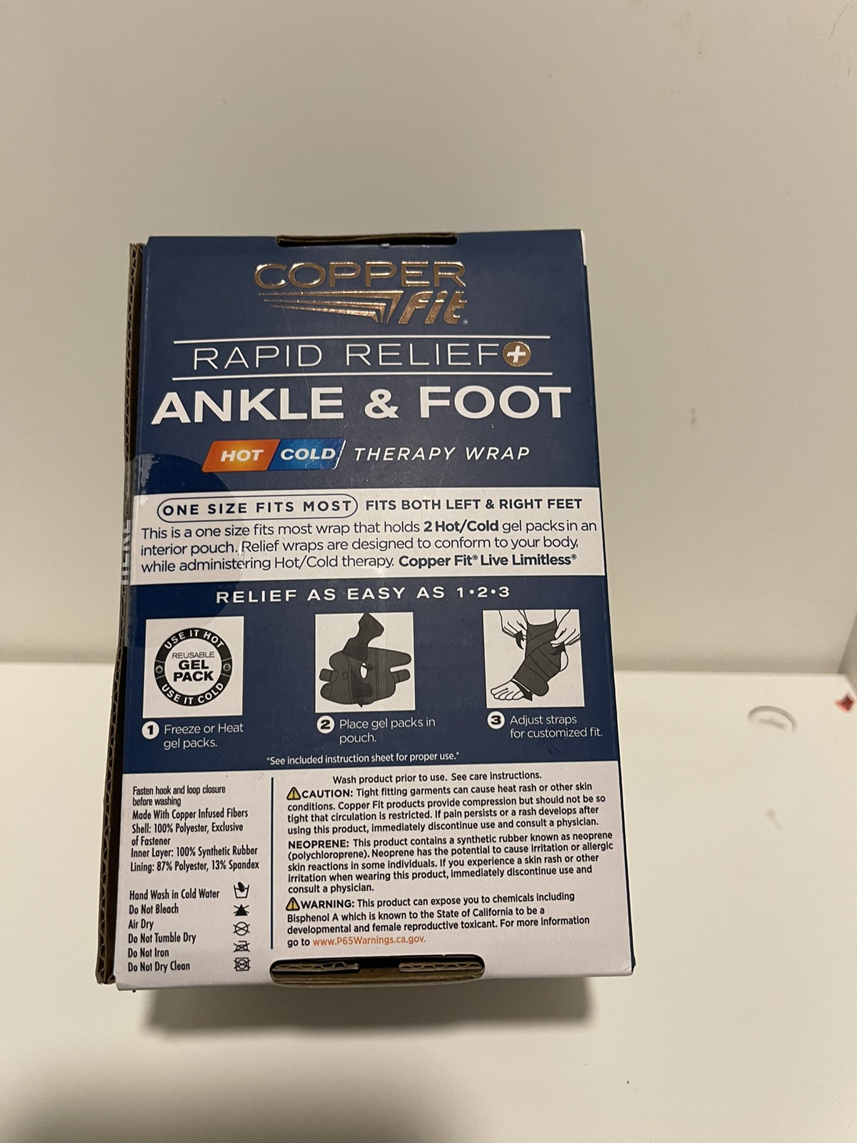 COPPER FIT ANKLE & FOOT RAPID RELIEF UNISEX -ONE SIZE ADJUSTABLE FIT HOT/COLD.