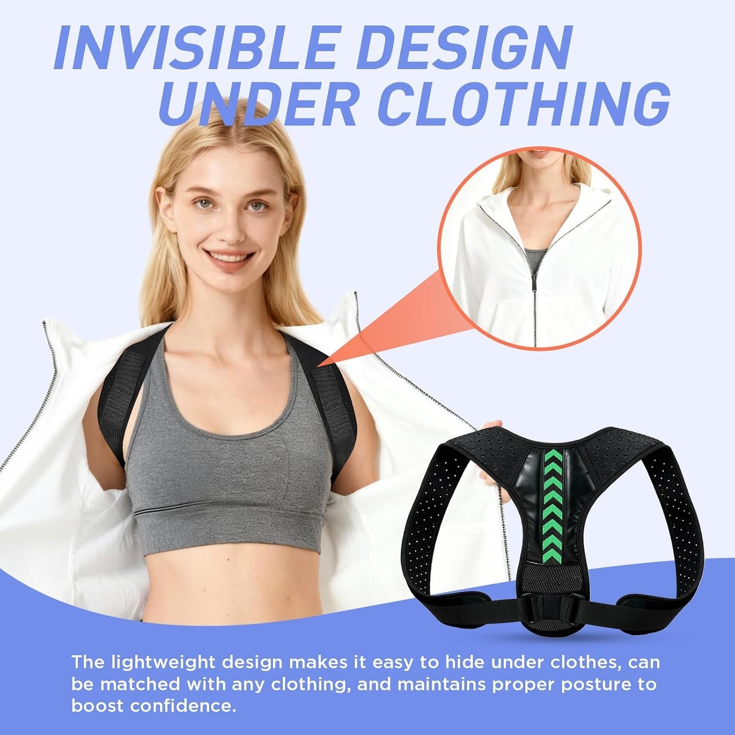 Invisible Posture Correction Back Brace for Upper Spine Support – Adjustable Fit