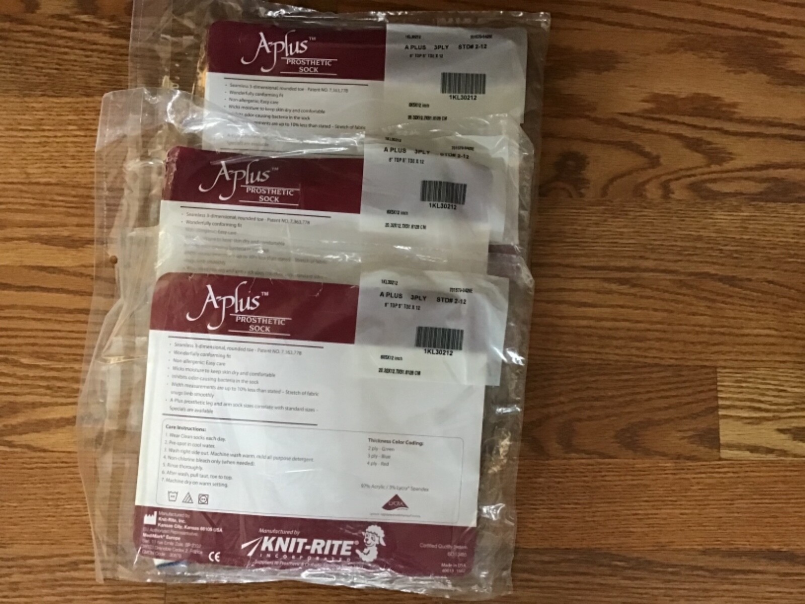 3 Knit-Rite Prosthetic Socks 3 ply 1KL30212 A-Plus 8” Top 5” Toe x 12 Acrylic 