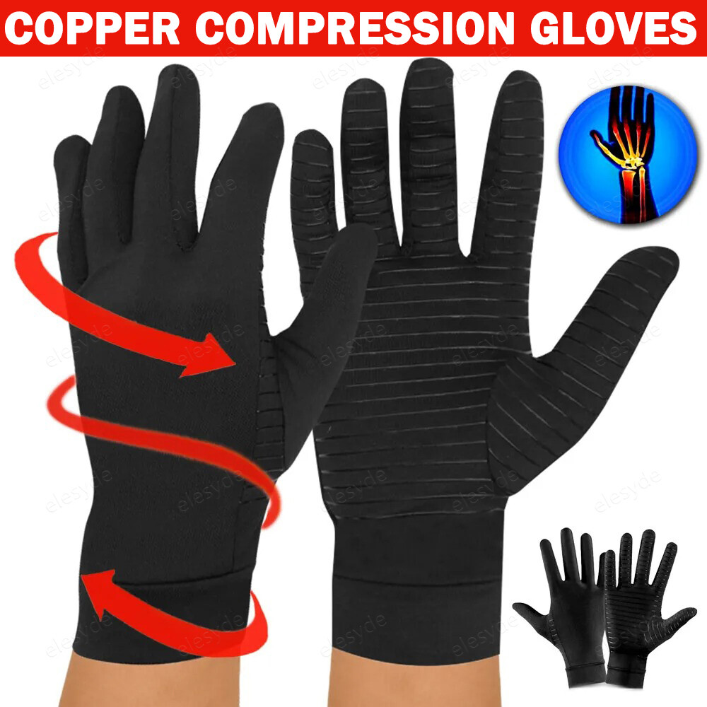2Pairs Copper Compression Gloves Arthritis Joint Pain Relief Hand Support M/L/XL