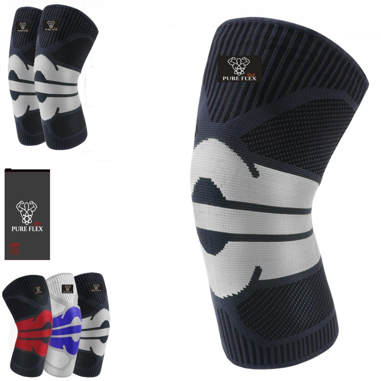 Knee Brace Compression Sleeve Support Sports Recovery ACL LCL MCL Black/Grey XL