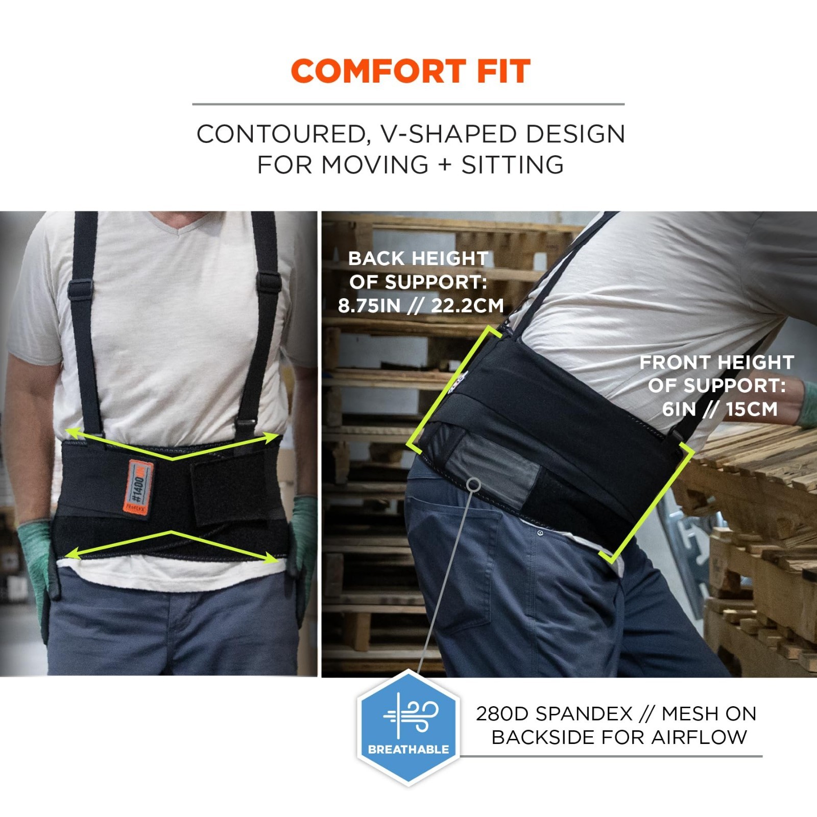 Universal Back Support Belt, 8.75″ Spandex, Fits Waist 28″-46″, Black, Comfort &