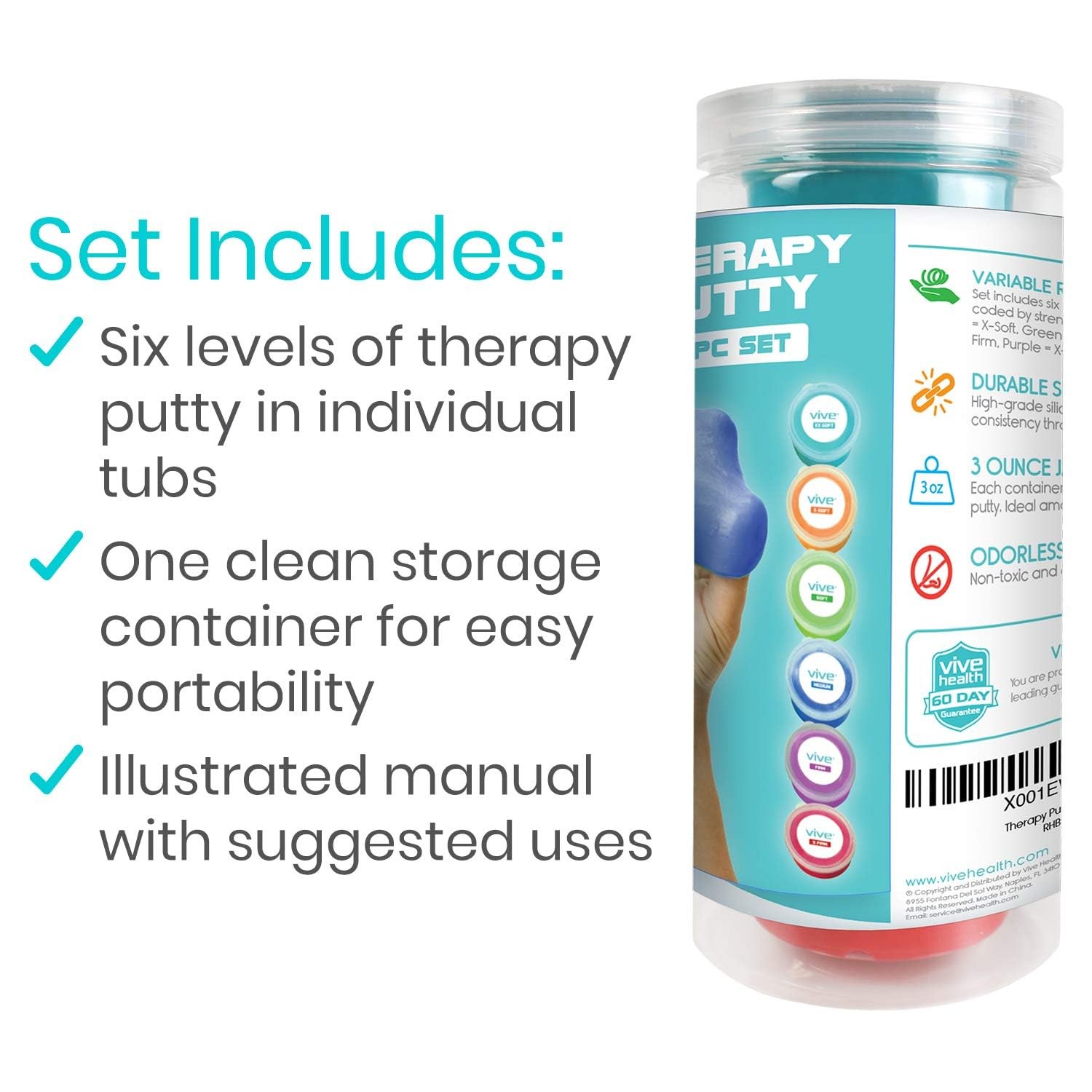 Vive Therapy Putty (6 Pack) – 3 Ounces Exercise Putty for Hand Rehab