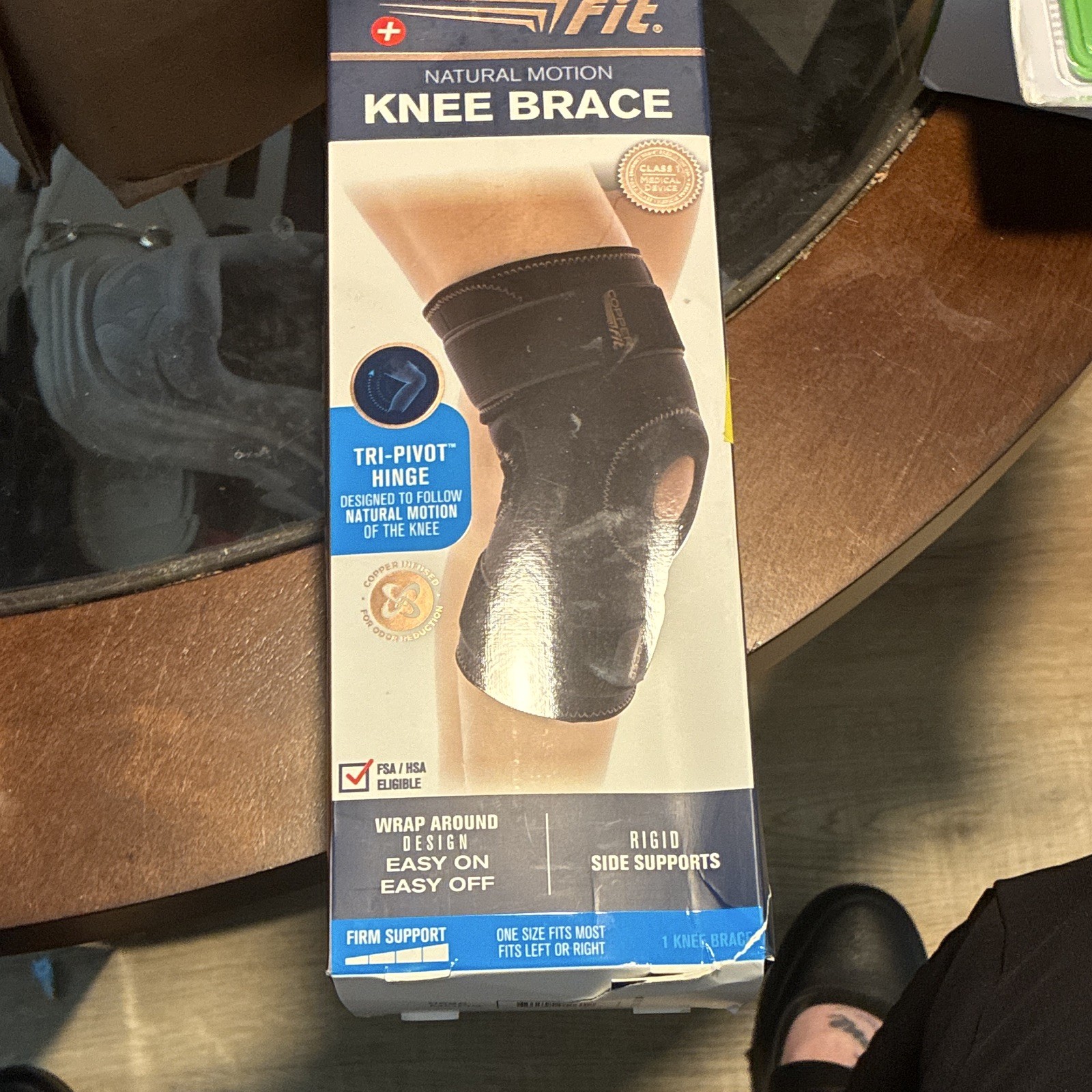 Copper Fit Natural Motion Knee Brace Wrap-Around, Black, One Size, Adjustable