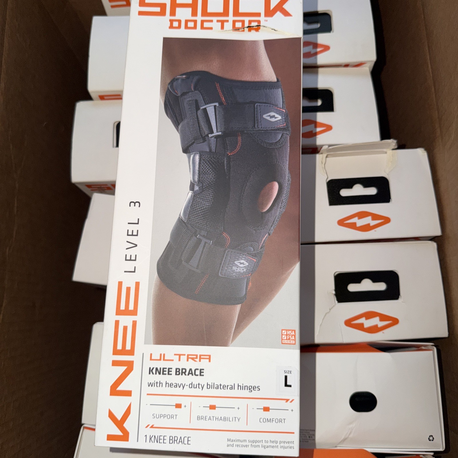 Shock Doctor Level 3, Dual Wrap Knee Brace with Hinges, size large 13.75–14.75