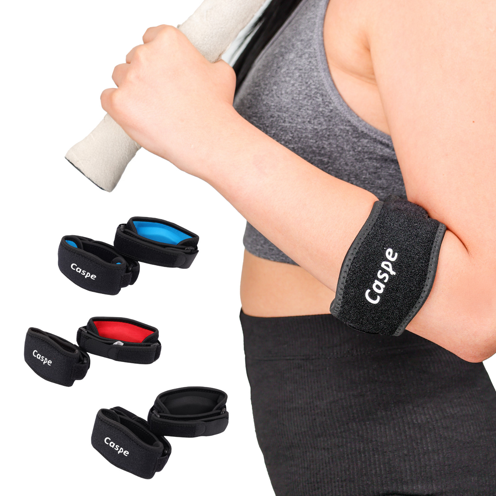 Caspe 2 Pack Tennis Elbow Brace Strap Tendonitis Golfers Wrap Band Pain Relief