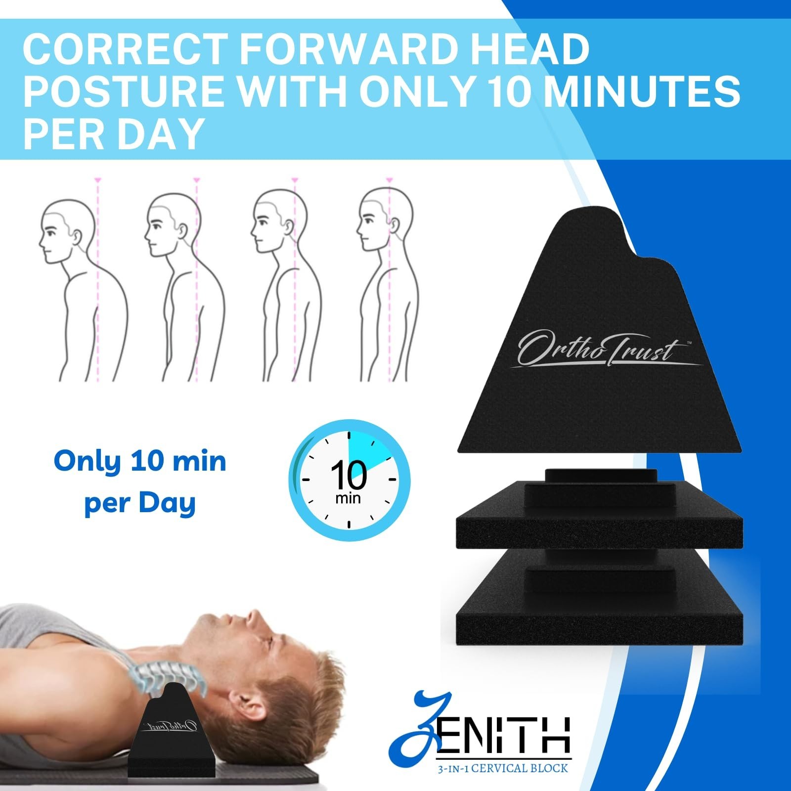 3-in-1 Cervical Traction Neck Corrector Device for Forward Head Posture Relief &