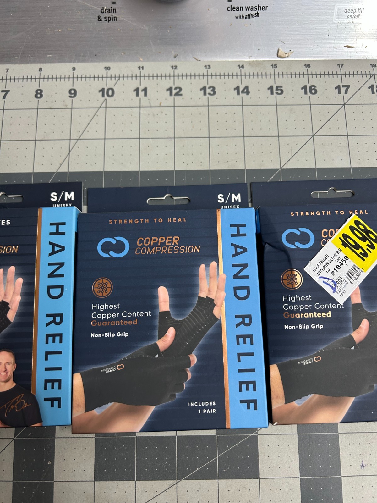 3-PACK LOT Copper Compression Gloves Fingerless Arthritis Carpal Tunnel Relief S