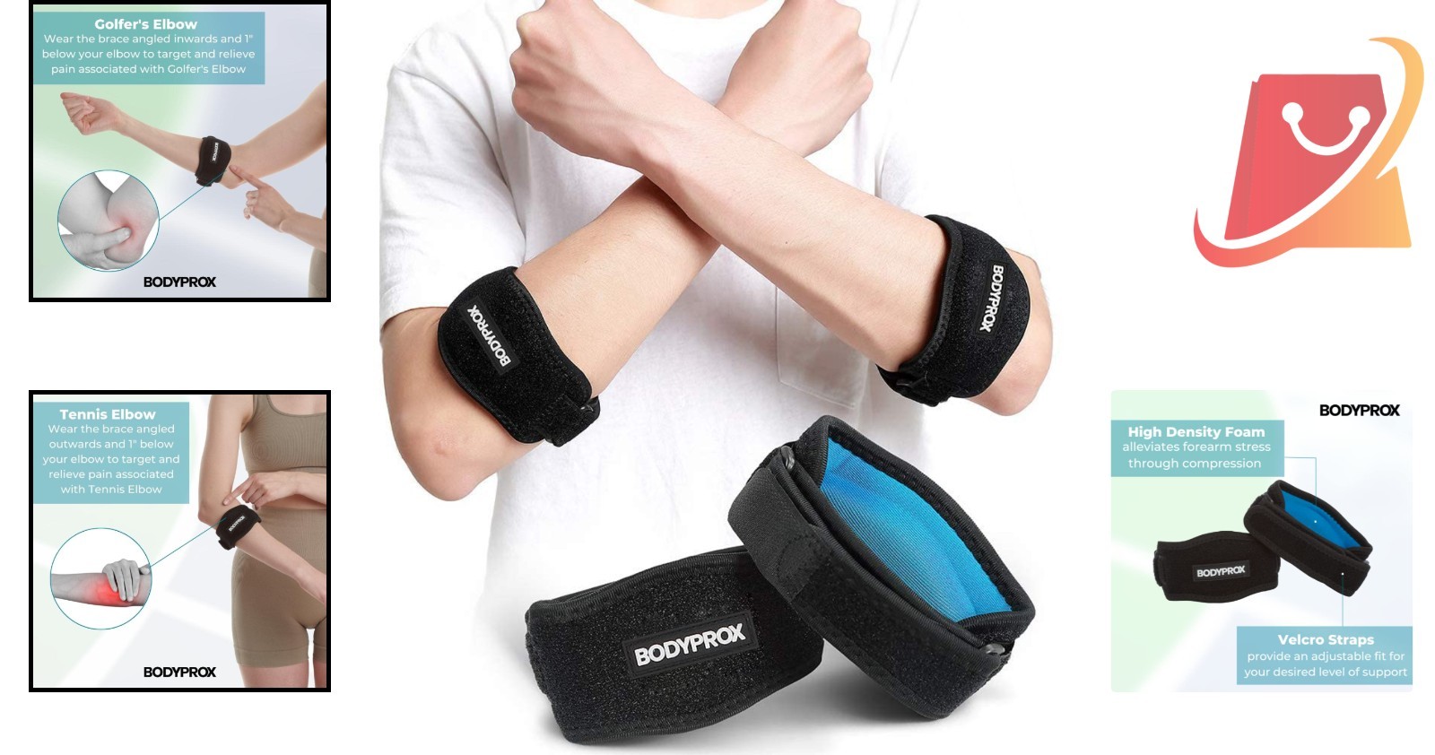 Elbow Brace 2 Pack Adjustable Compression for Tennis Golfer’s Elbow Pain Relief