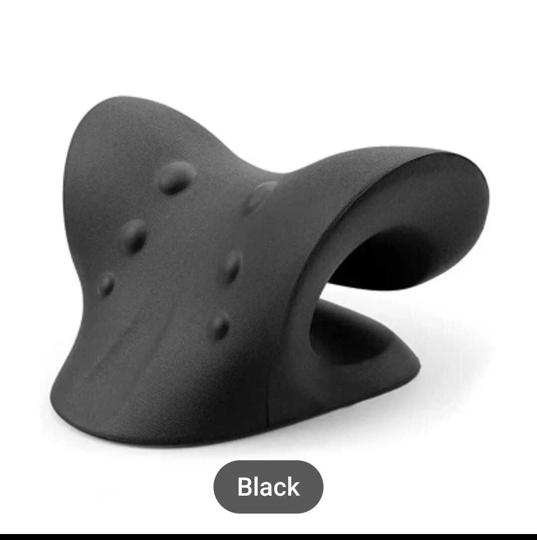 Neck Stretcher Pillow Cervical Neck Brace Traction Pain Relief Massage Black