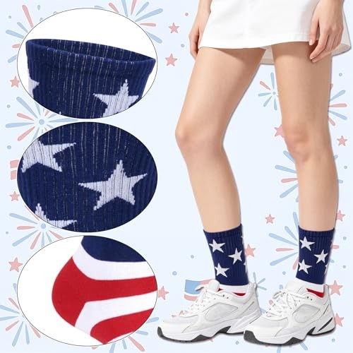 2 Pairs American Flag Socks 4th of July Sock for Men Women