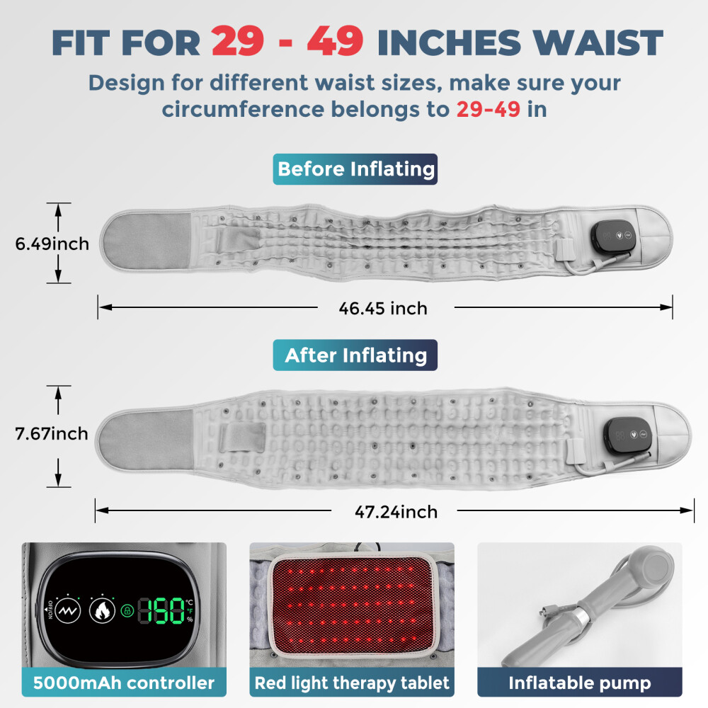 Inflatable Decompression Lower Back Belt Lumbar Support Heated Vibration Massage