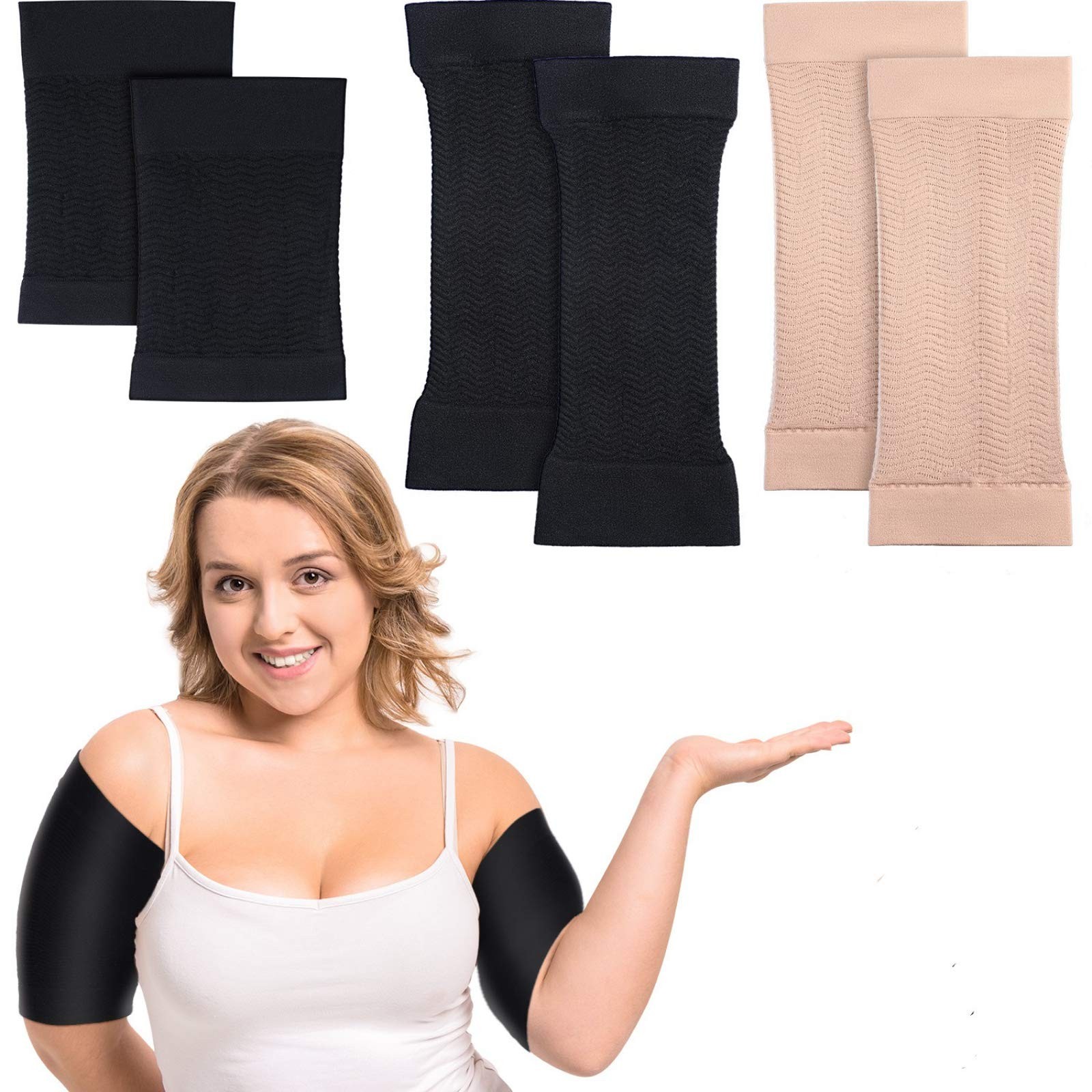 2 Pair Arm Sleeves for Plus Size Women, Slim Upper Arm Compression Shapers