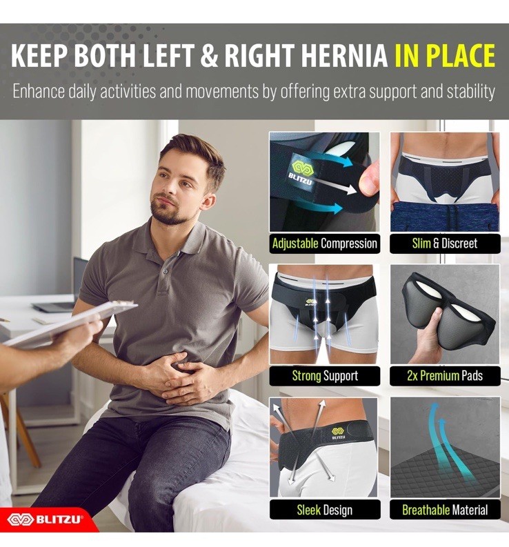 Hernia Belt for Bilateral, Double or Single Inguinal, Groin Hernia Support Truss