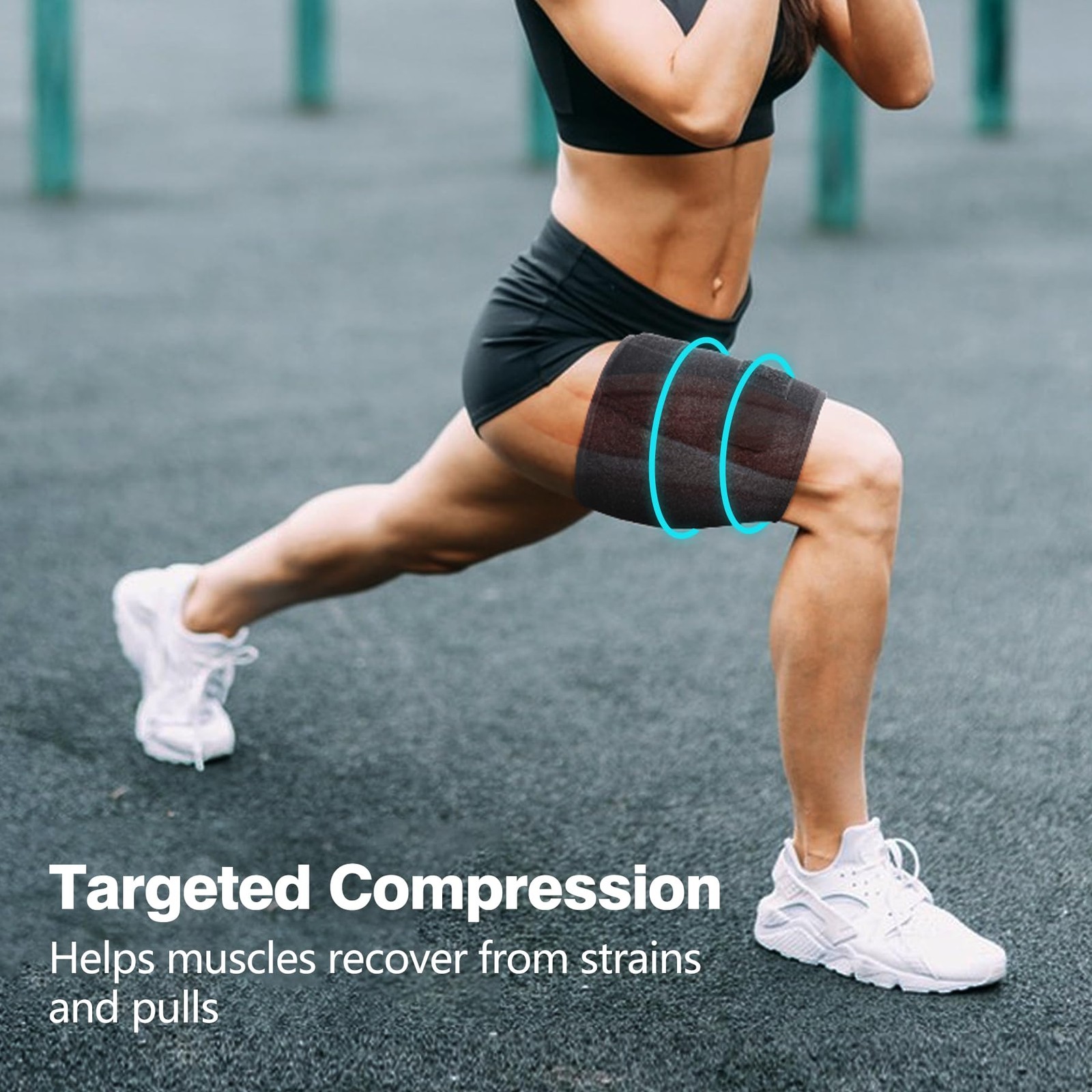 Thigh Brace, Hamstring Quadriceps Support and Wraps , Adjustable, Black