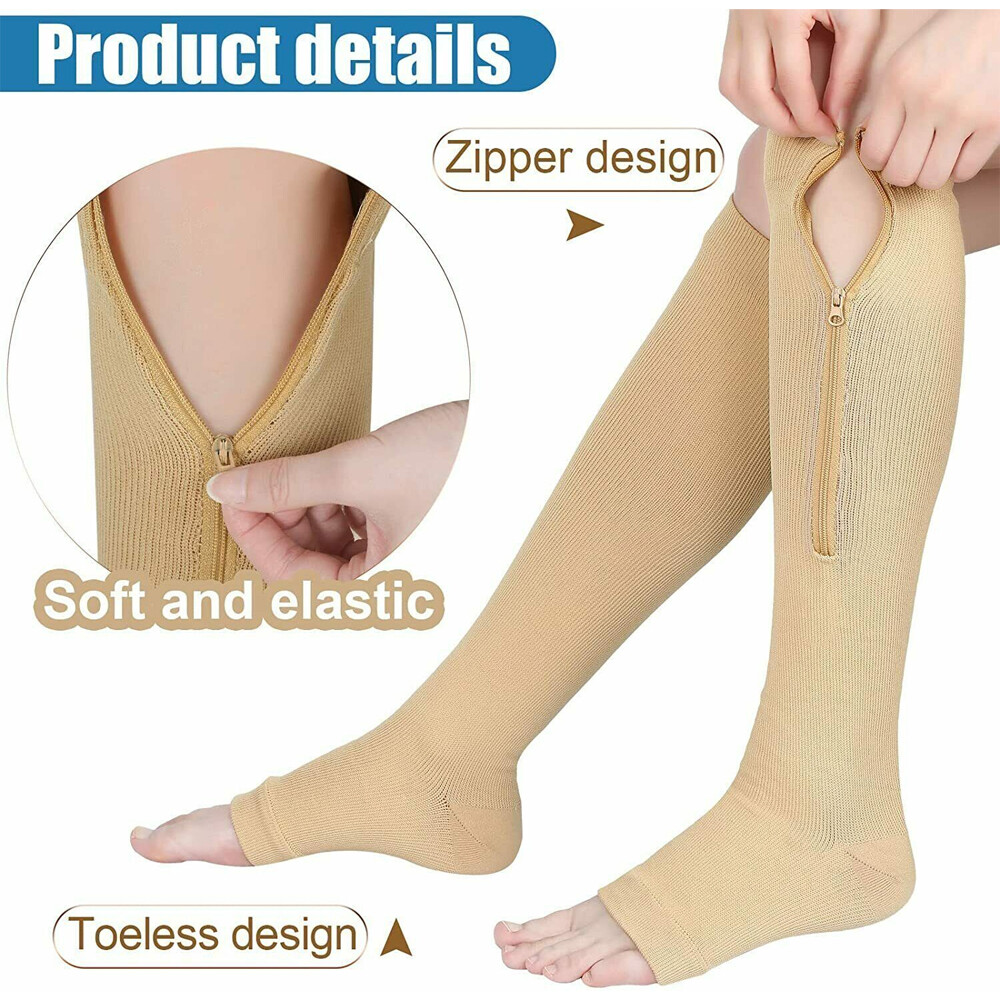 20-30mmgh Compression Socks Vital Flight Zipper Design Closure Open Toe Stocking