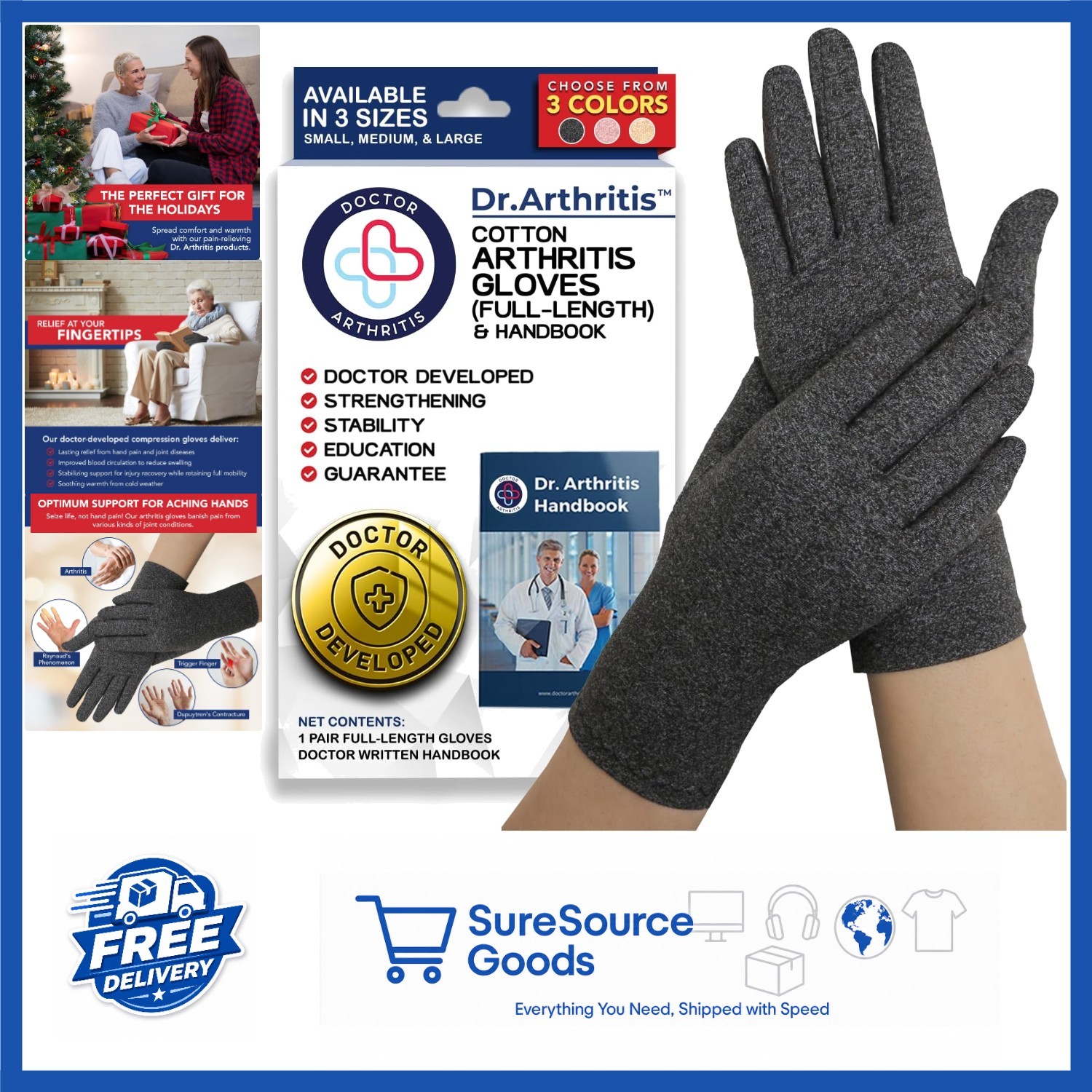 High Stretch Compression Gloves for Arthritis Carpal Tunnel Grey Medium