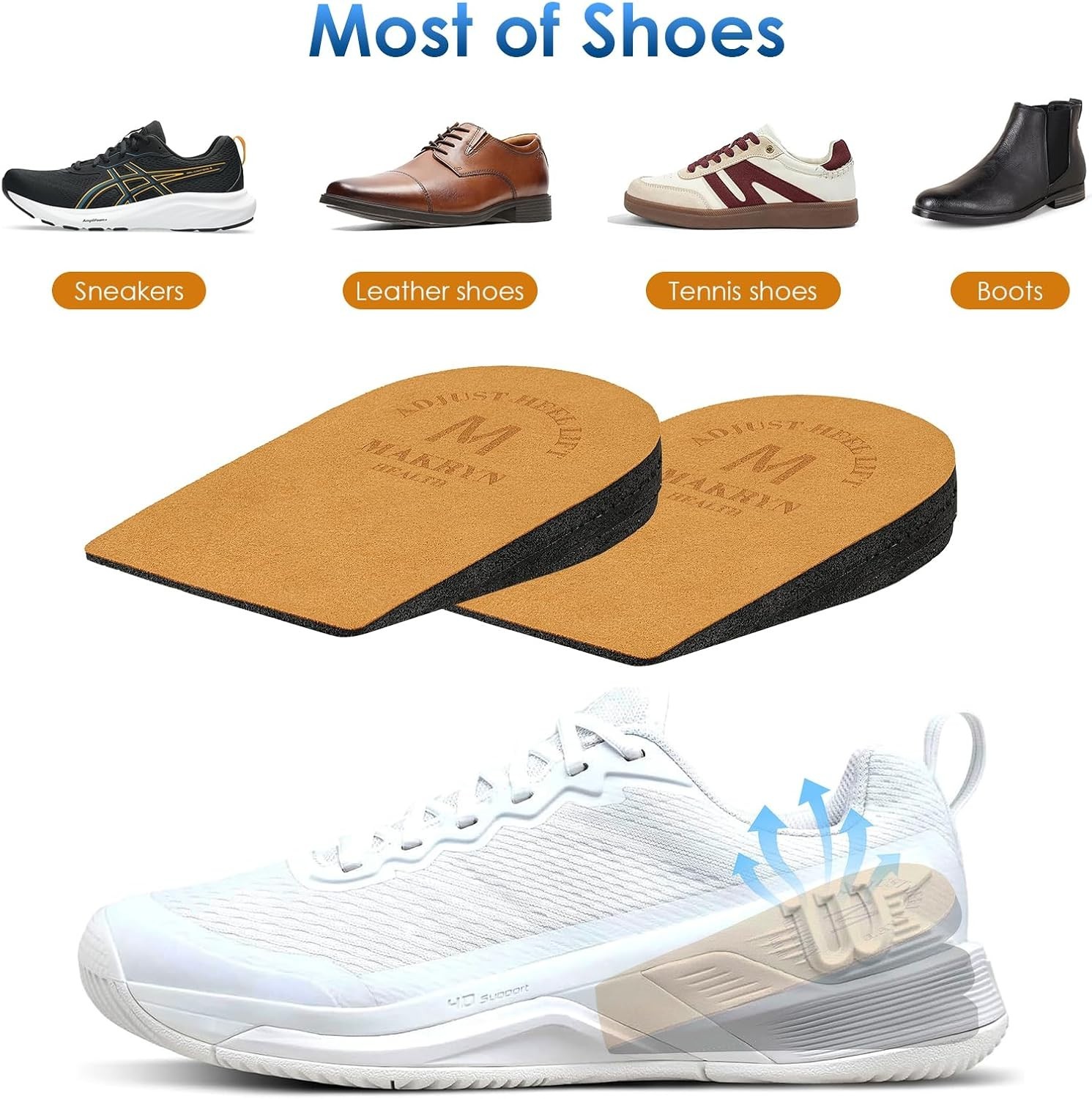Durable Orthopedic Height Increase Insoles for Pain Relief & Leg Length Support