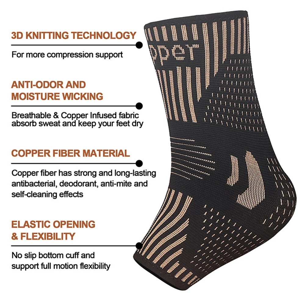Copper Ankle Support Brace Compression Sleeve Elastic Foot Pain Relief