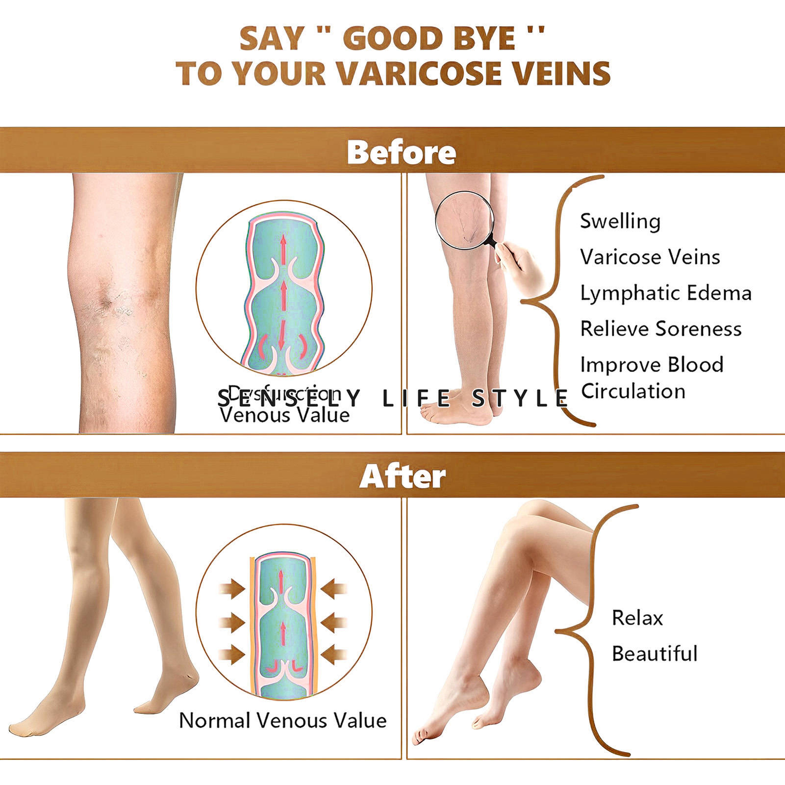 Close Toe Compression Pantyhose Stockings 20-30 mmHg Women’s High Waist Shaping