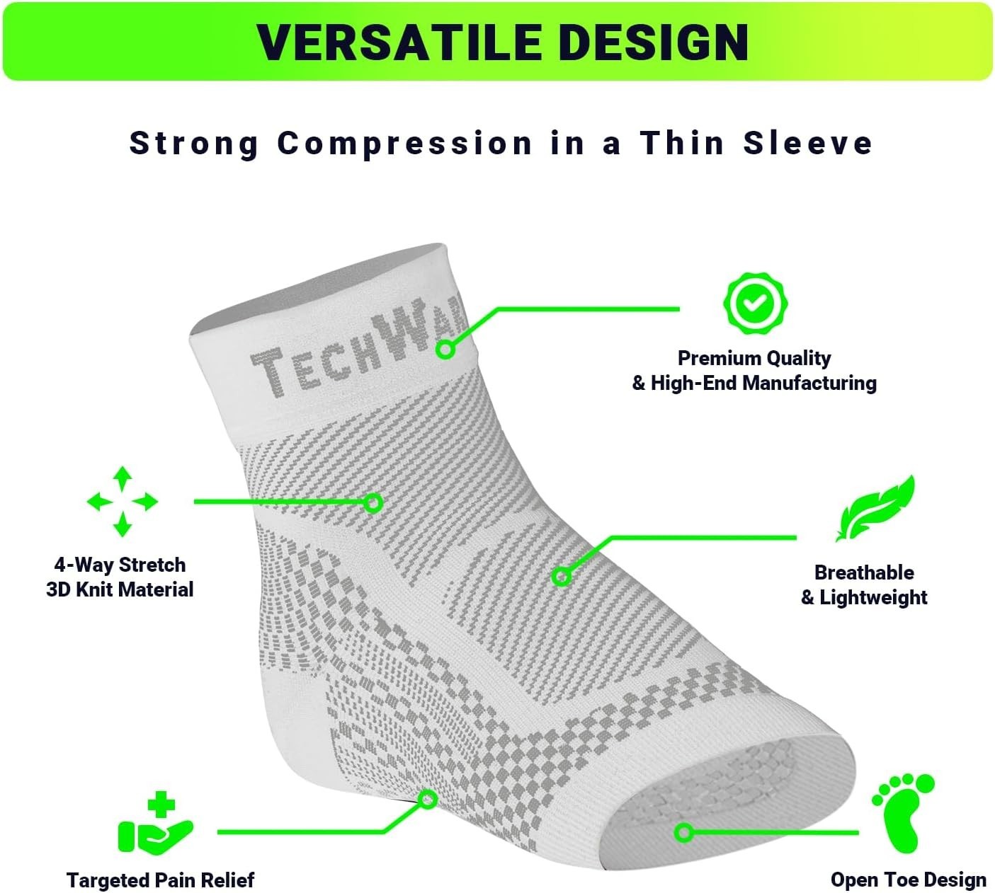 Techware Pro Unisex White Compression Support Ankle Foot Sleeve Size XXL – NEW