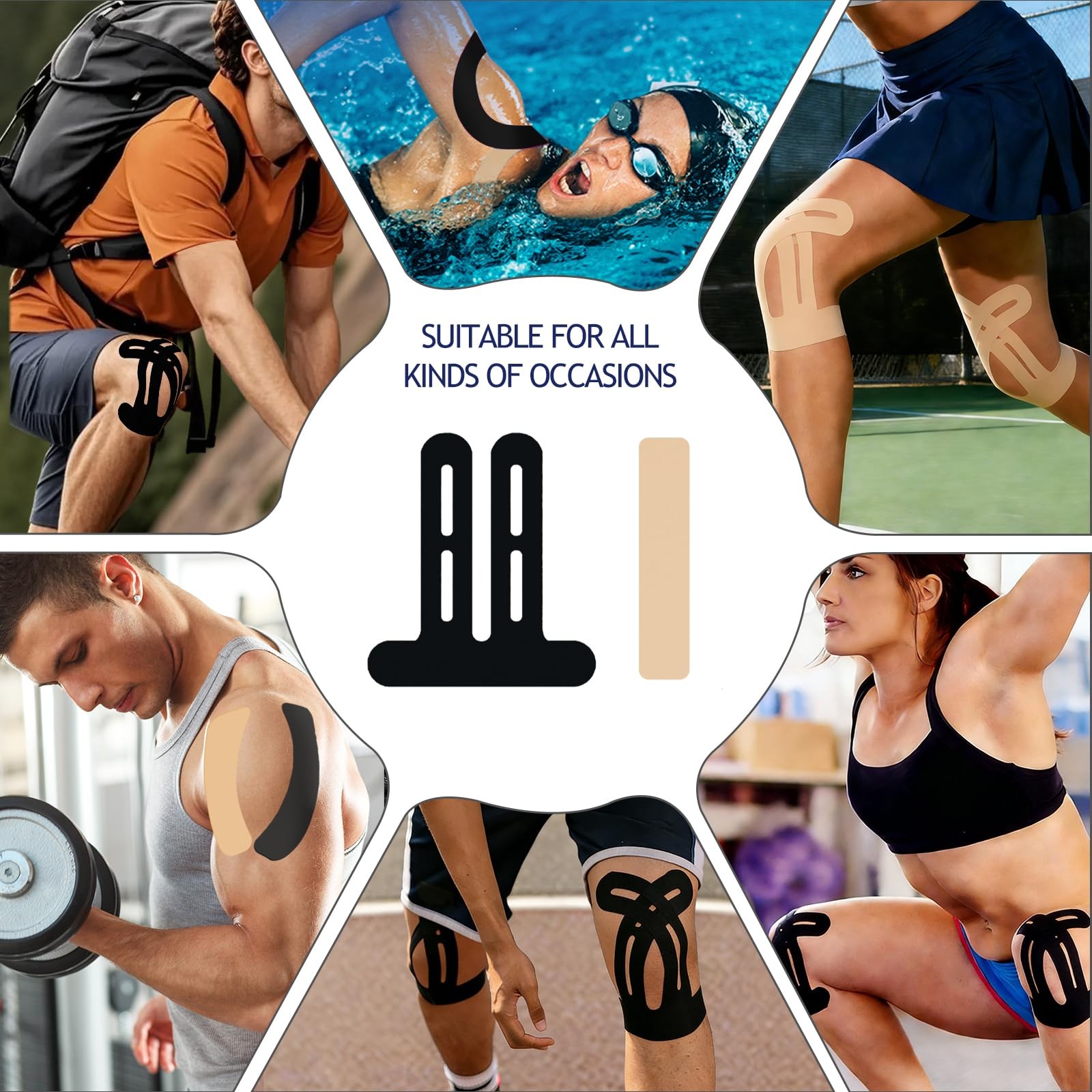 Kinesiology Tape Precut Strips for Knee and Shoulder Pain Relief (Black and B…