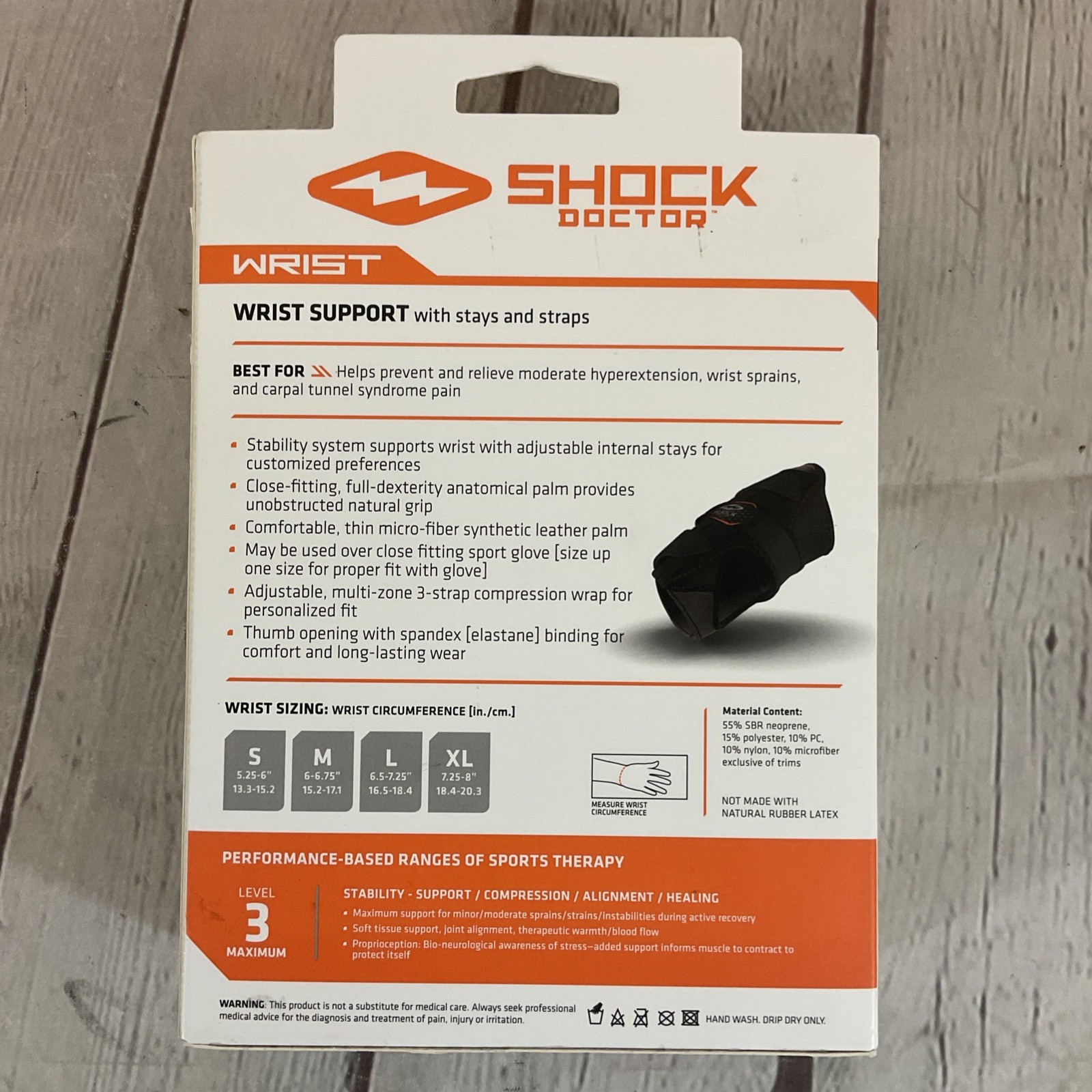 Shock Doctor Sports Therapy Left Wrist Support with Stays and Straps Black XL