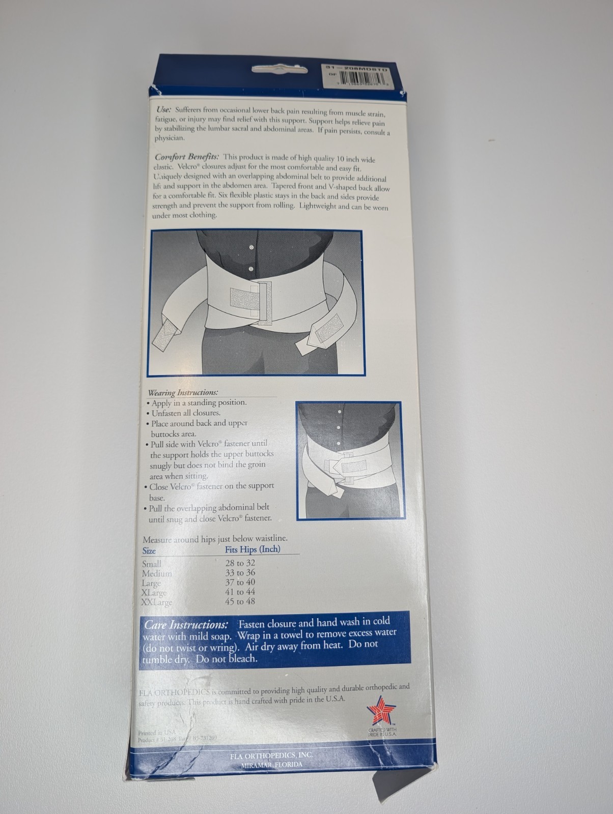 Lumbar Sacral Back Support 10″ FLA Orthopedics Medium Fits Hips 33-36″ White