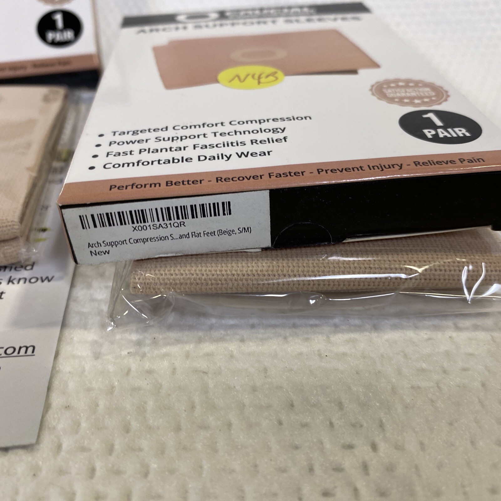 compression arch support sleeves 2 pairs beige small/medium