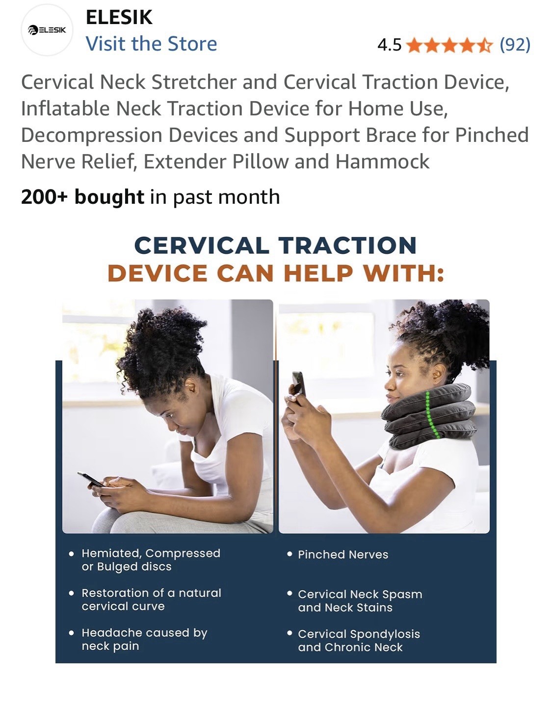 Elesik Neck Traction Device Inflatable & Adjustable Stretcher Collar NEW