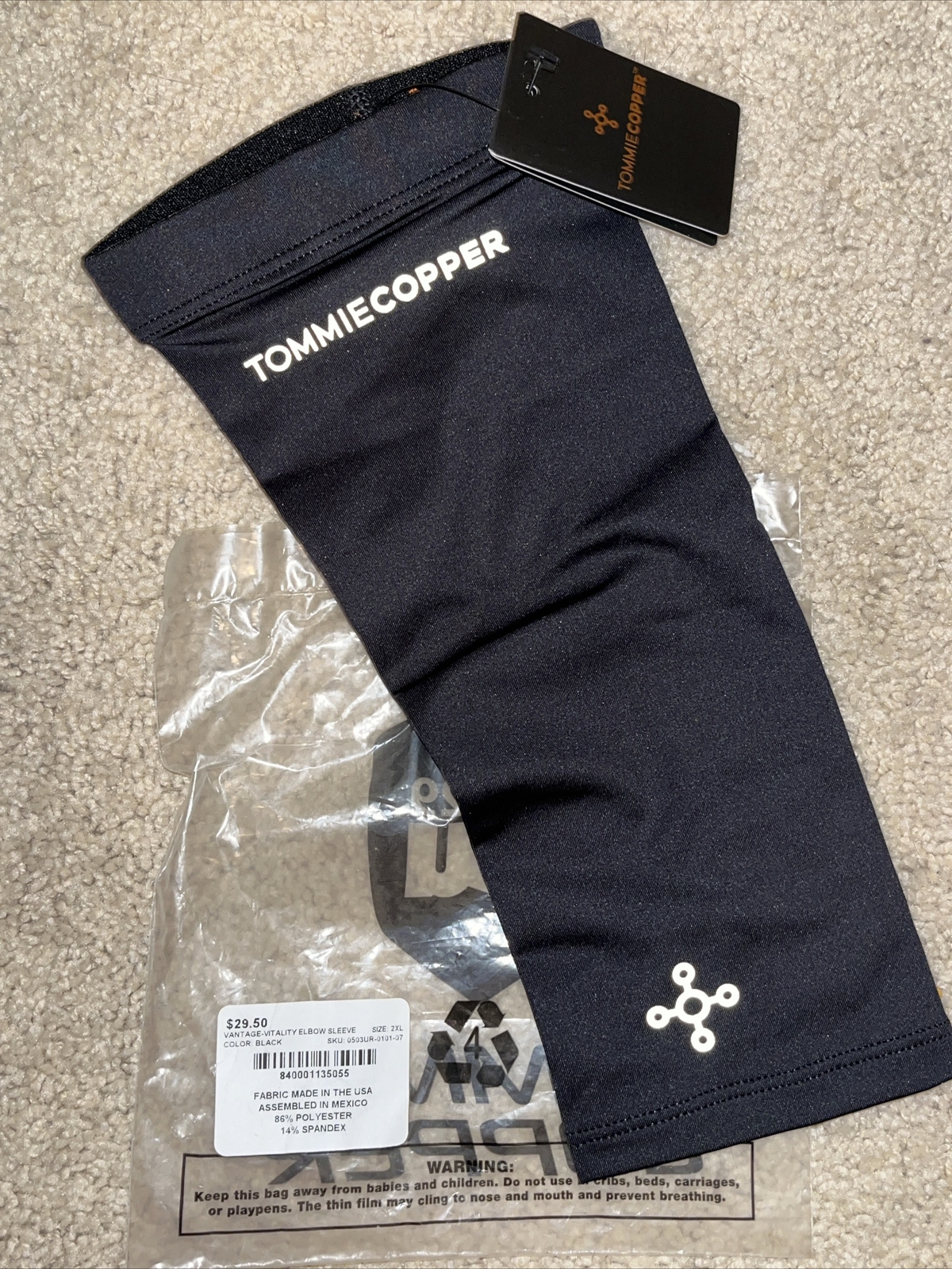 Tommie Copper Vantage Vitality Elbow Sleeve Black 2XL NEW
