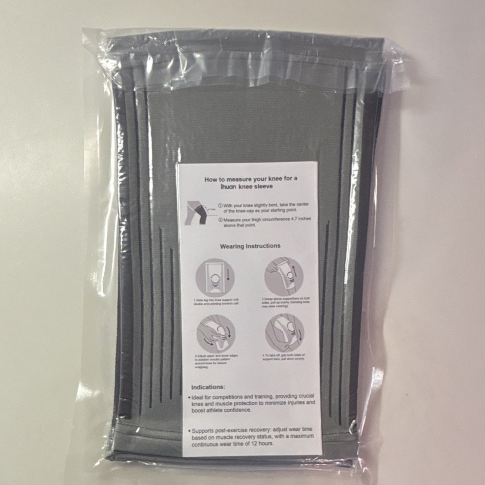 ihuan Knee Compression Sleeve 3XL Gray/Black Support Brace
