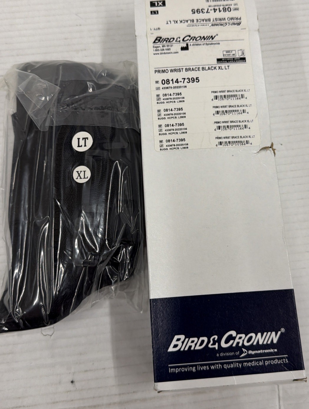 Bird & Cronin Primo Wrist Brace w Thumb Spica Black XLarge Left Hand 0814-7395