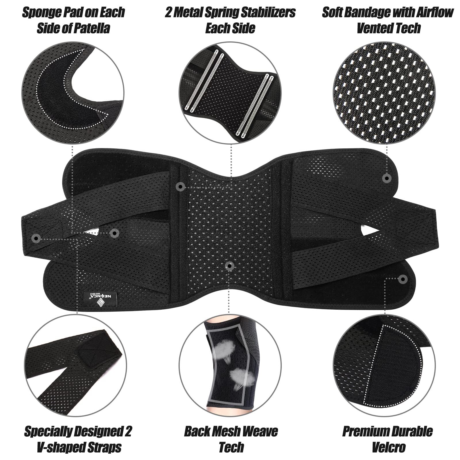 Knee Brace for Knee Pain, Compression Knee Support with Air Mesh Fabric, Adju…