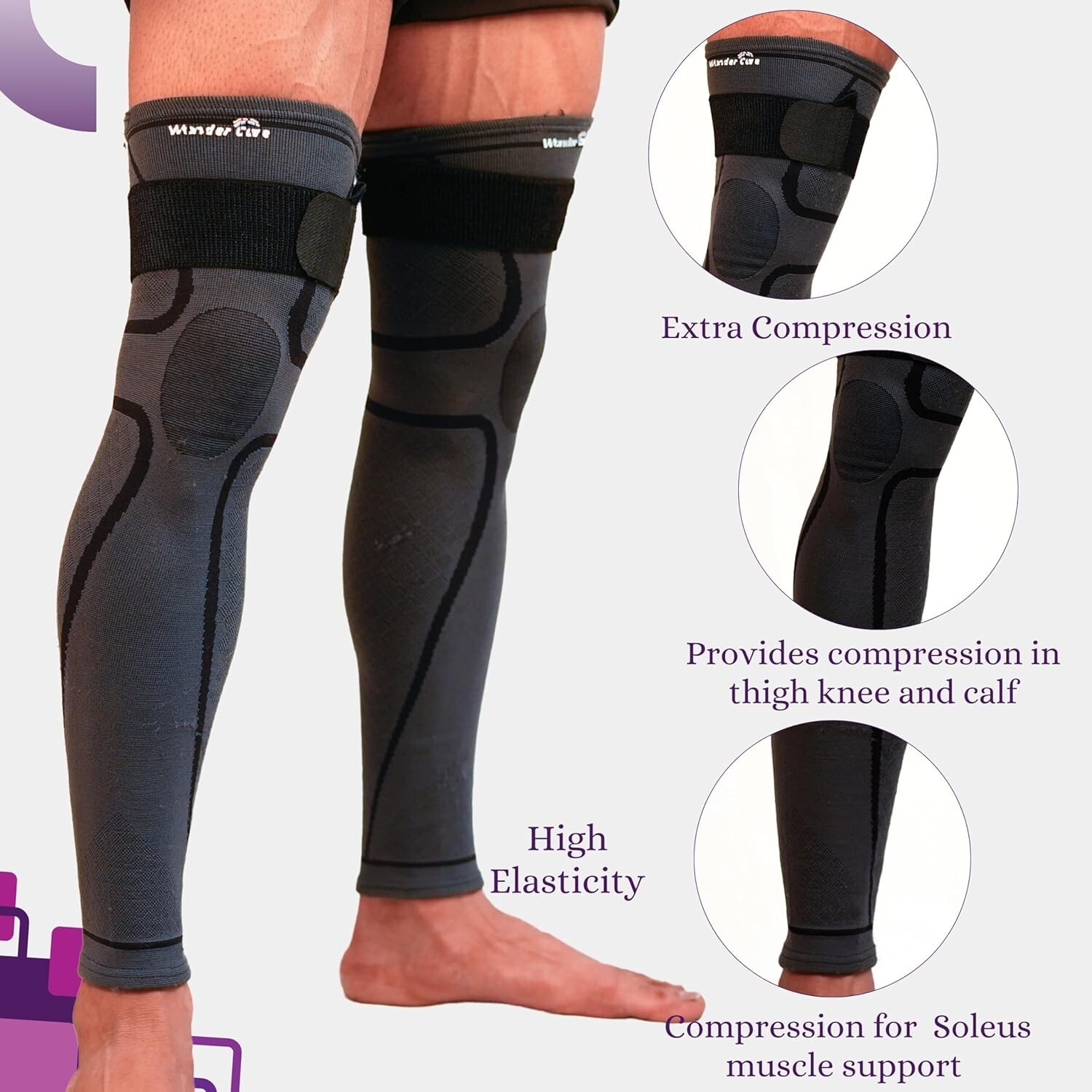 Full Leg Compression Leg Sleeves for Men & Women Socks Brace UV Leg Black grey N