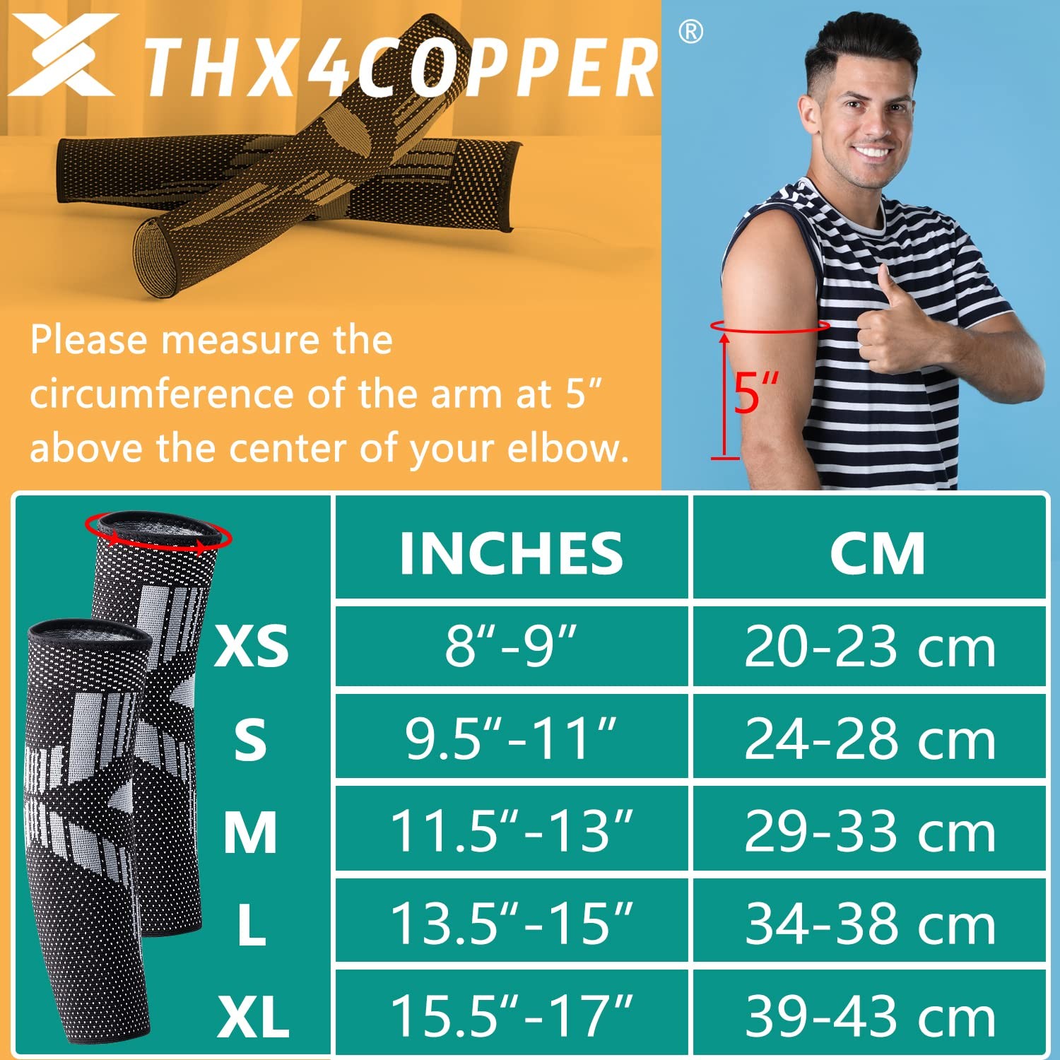 THX4COPPER Arm Compression Sleeve(2Pack)-Elastic Medium, Black