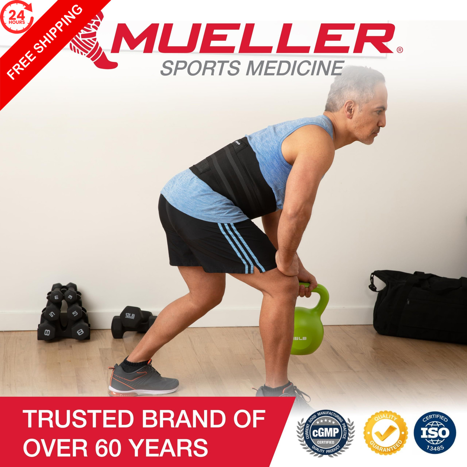 MUELLER Sports Medicine Adjustable Back Brace, Ideal for One Size, Black