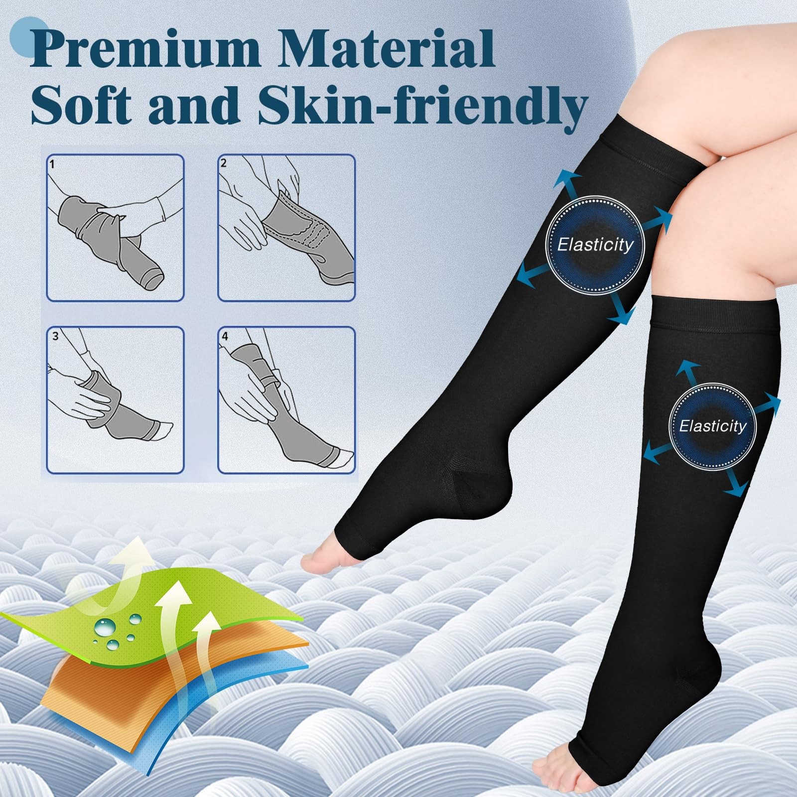 Wegitcs 2 Pairs Compression Socks for Women and Large, Beige & Black