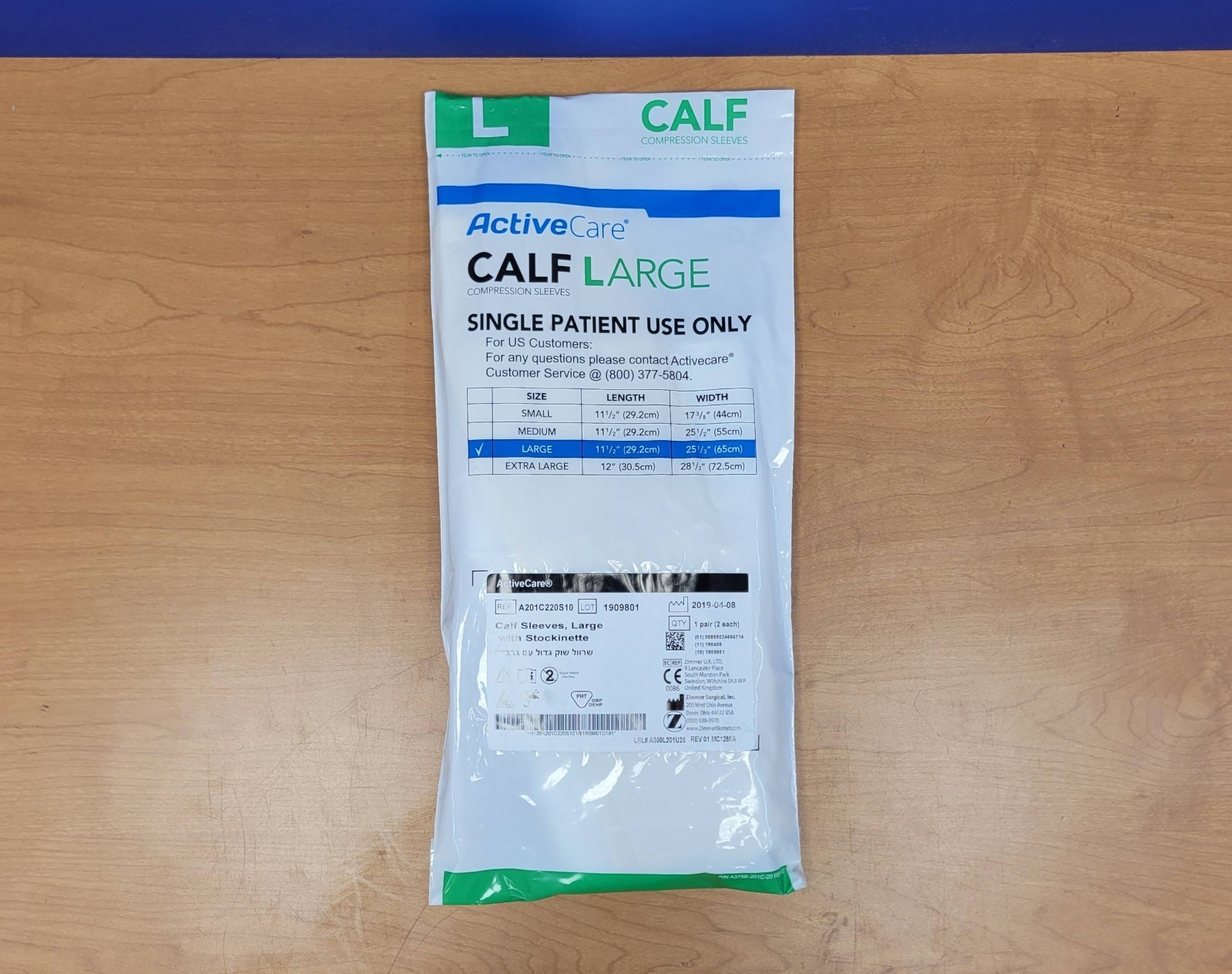 NEW BOX OF 5 ACTIVECARE CALF COMPRESSION SLEEVES LARGE A201C220S10 (SIZE: L)