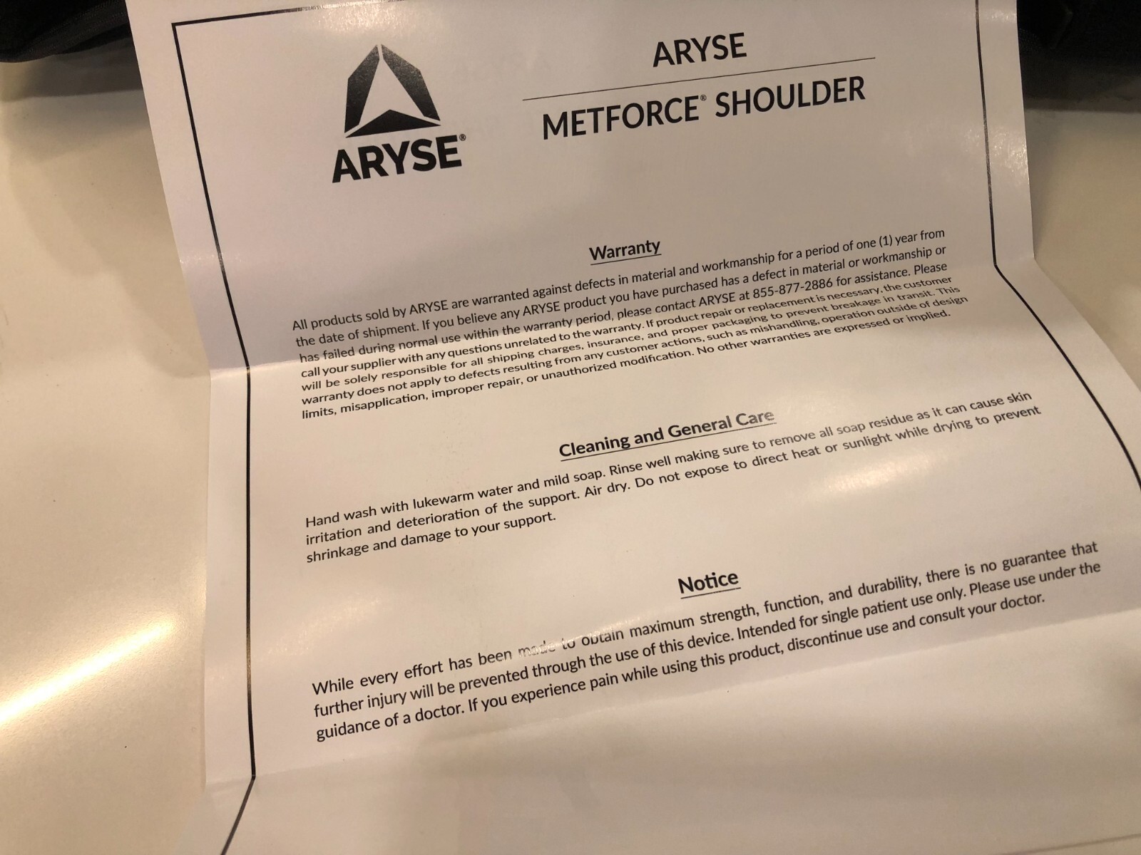 Aryse Metforce Shoulder Brace Immobilizer Universal Fit L3670 AY-70