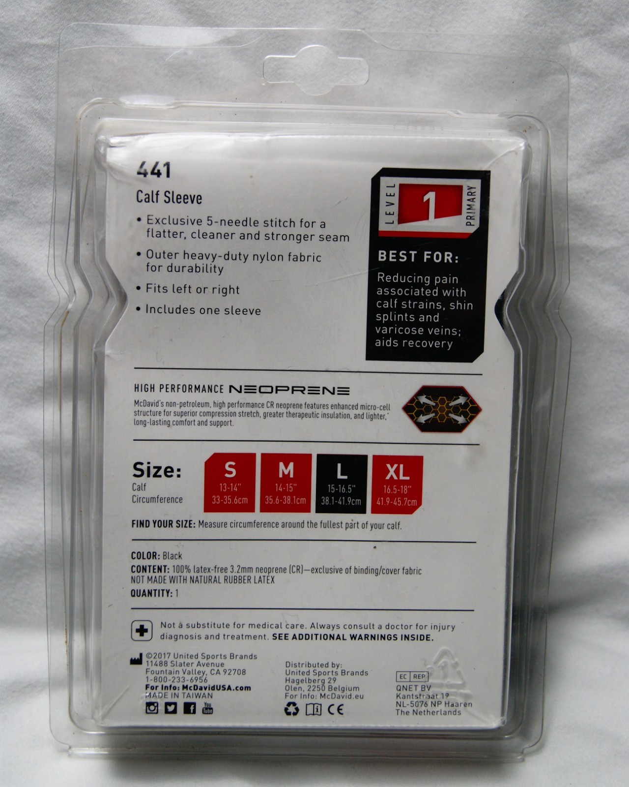 McDavid 441 Neoprene Level 1 Calf Sleeve High Performance Black Large