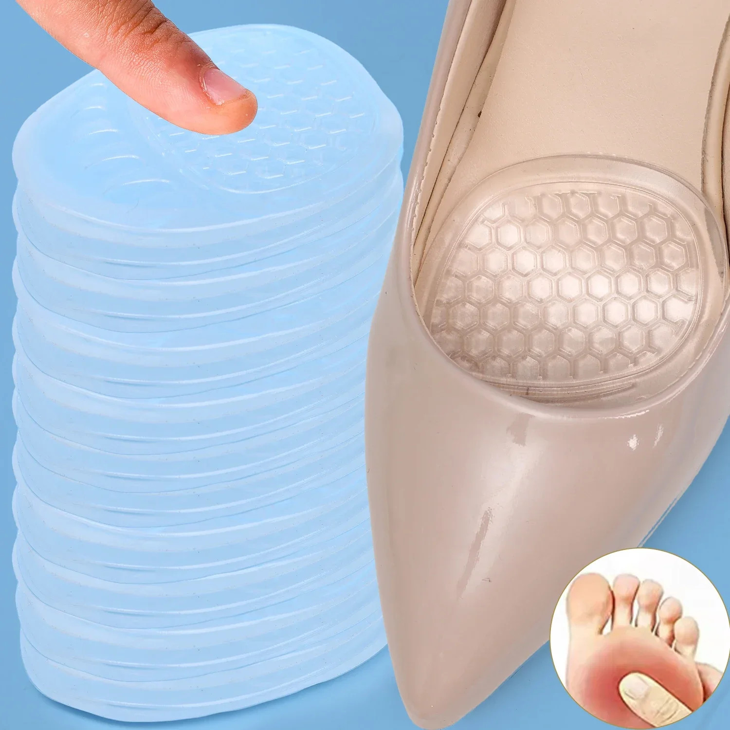 4Pairs Forefoot Insert Cushion Pads for Women Shoe Anti Slip Silicone Foot