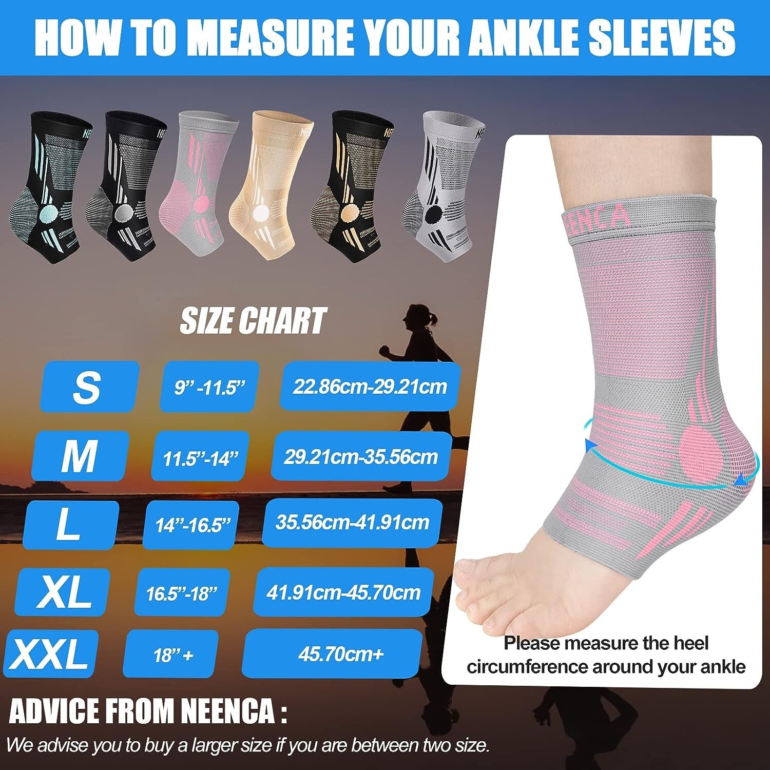 2 PACK – NEENCA Ankle Brace Compression Sleeves – Pink/Grey – Large