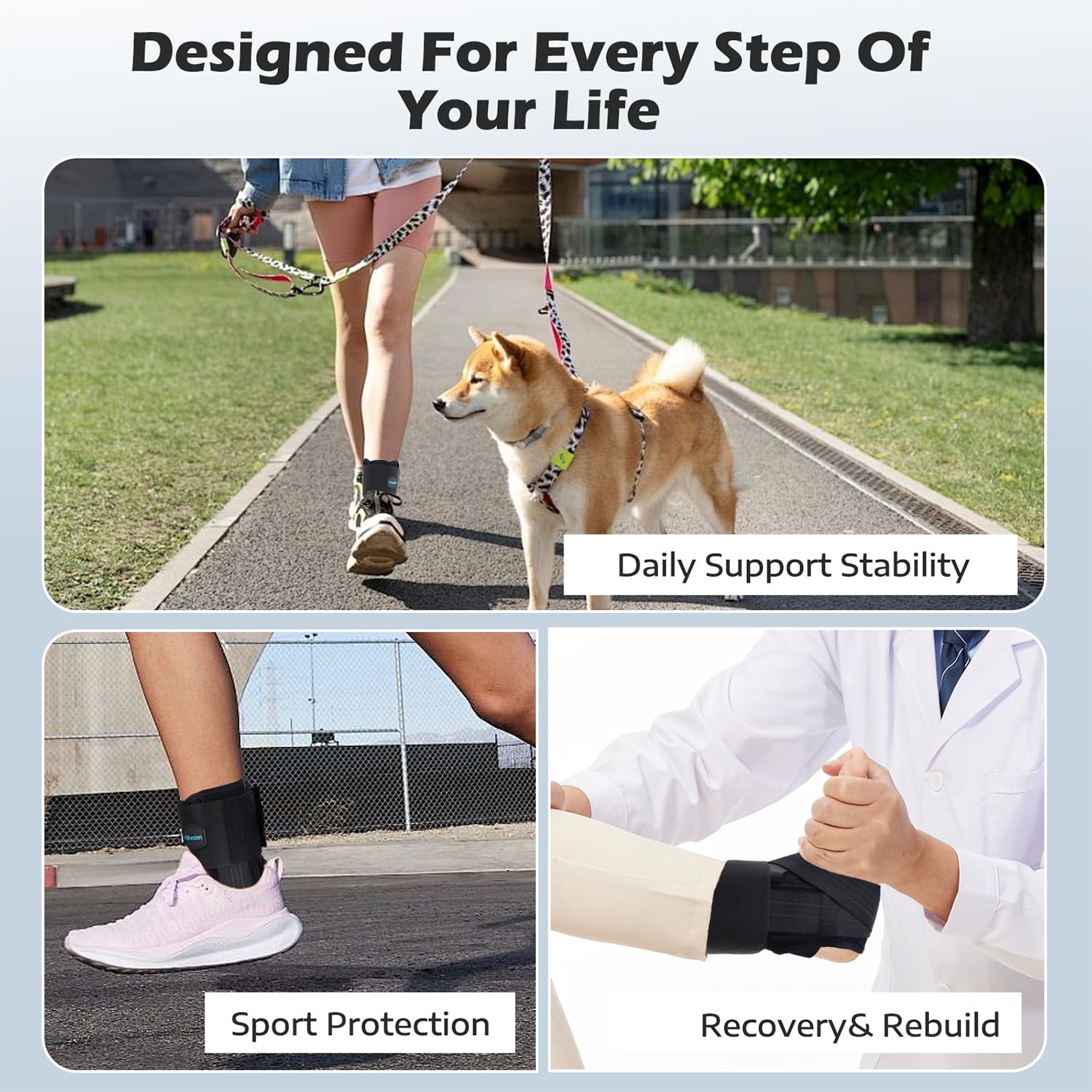 Ankle Brace for Sprained Ankle, 2 Removable Splints, Figure 8 Strap