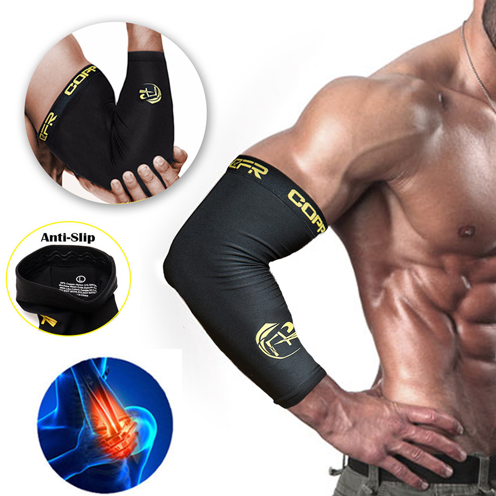 Compression Arm Sleeves Copper Elbow Support Brace Joint Pain Relief Gym Tennis